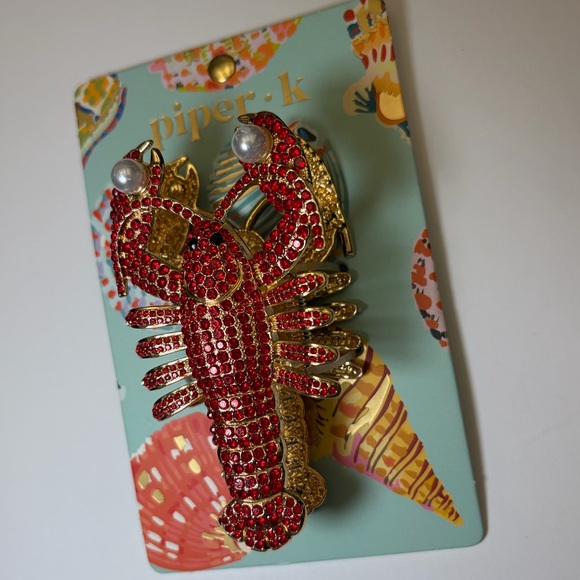 NWT ⚜️🦞⚜️ Piper K Lobster Metal Hair Claw Clip w Rhinestones & Faux Pearls - Picture 14 of 14